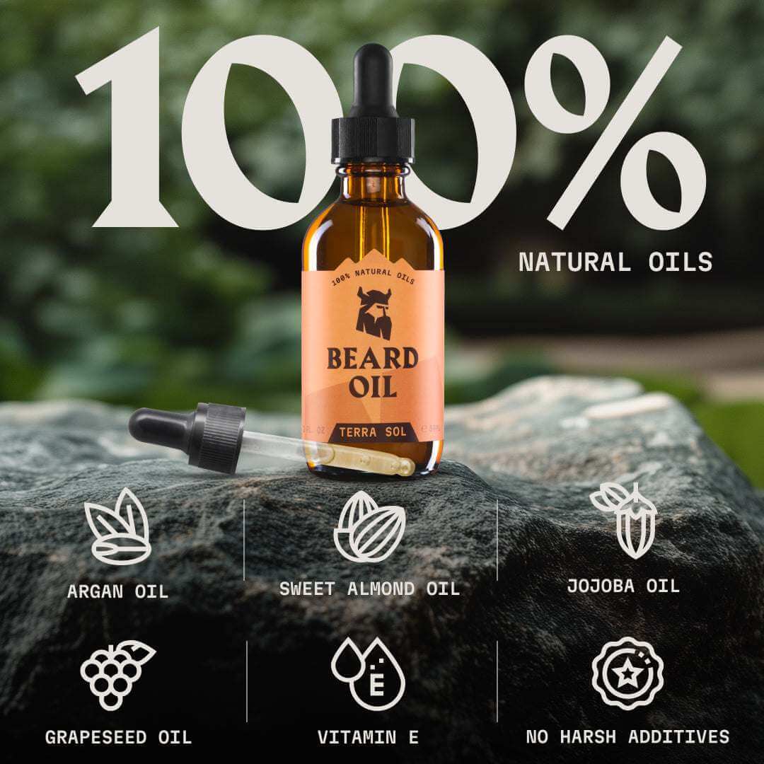 Terra Sol Beard Oil 100% natural oils – argan, sweet almond, jojoba, grapeseed, vitamin E, no harsh additives