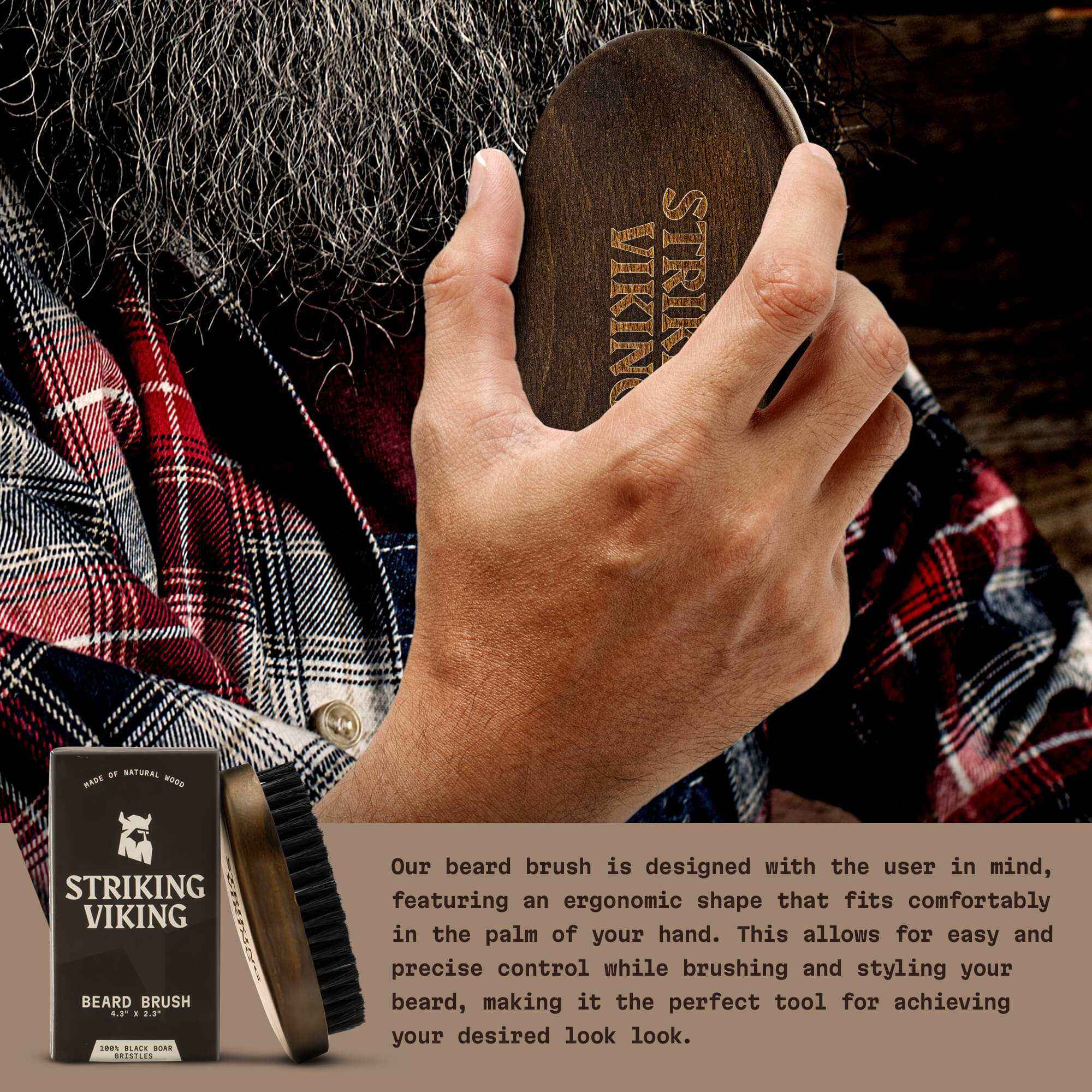 Boars Hair Beard Brush for Men - Beach Wood