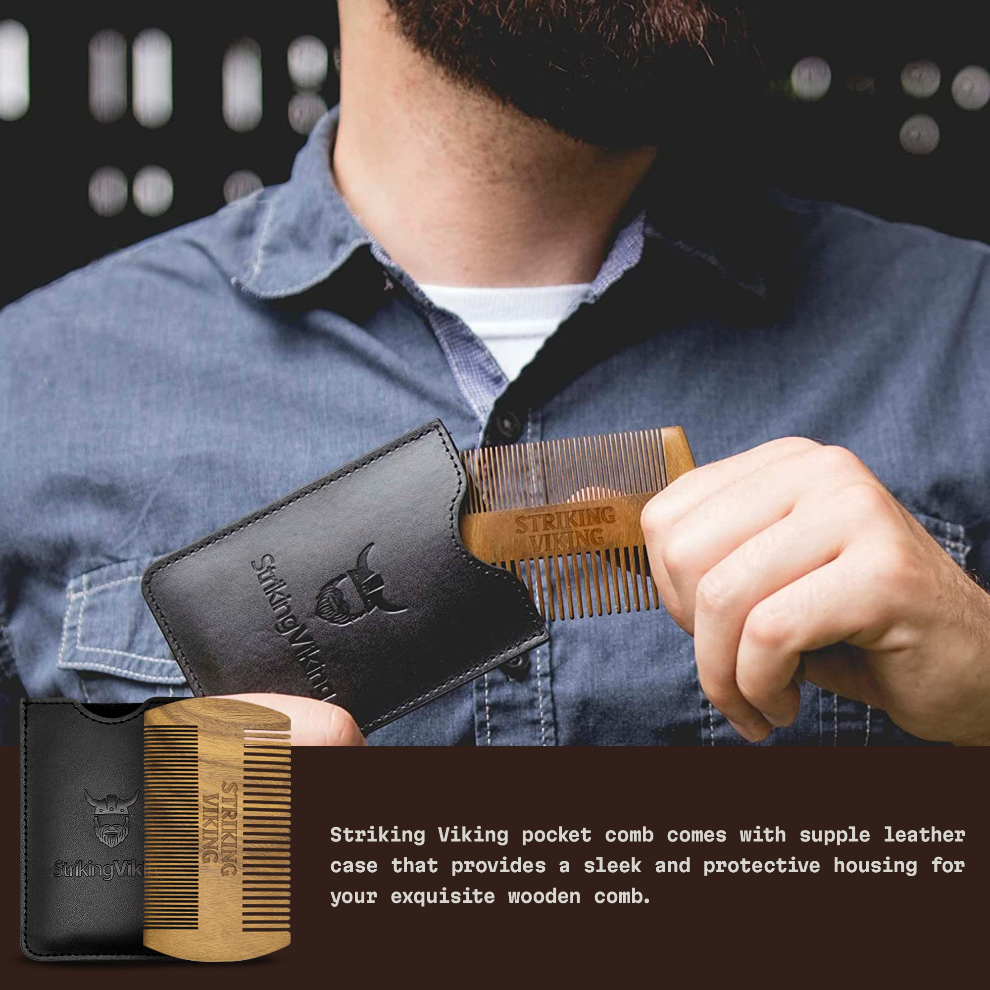 Sandalwood Wooden Beard Comb - Black