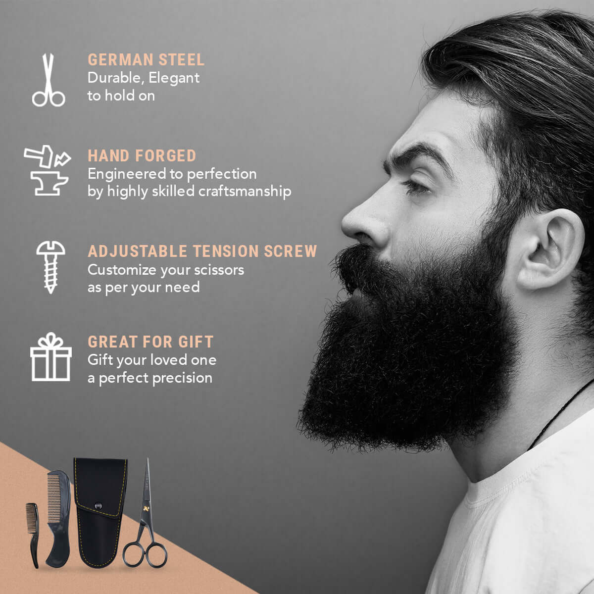 German Steel Beard & Mustache Scissors (5")