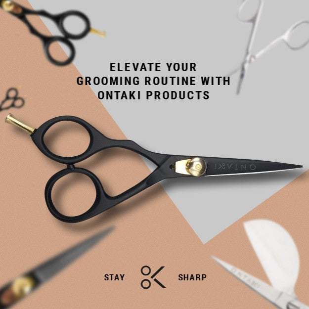ONTAKI japońskie stalowe nożyczki do brody i wąsów dla praworęcznych i leworęcznych (5,5")