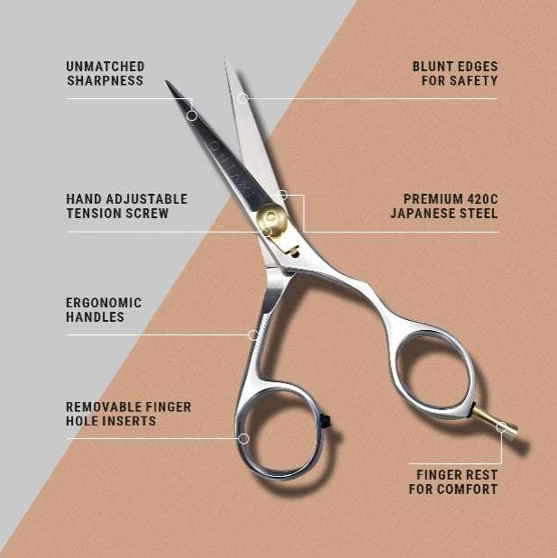 ONTAKI japońskie stalowe nożyczki do brody i wąsów dla praworęcznych i leworęcznych (5,5")