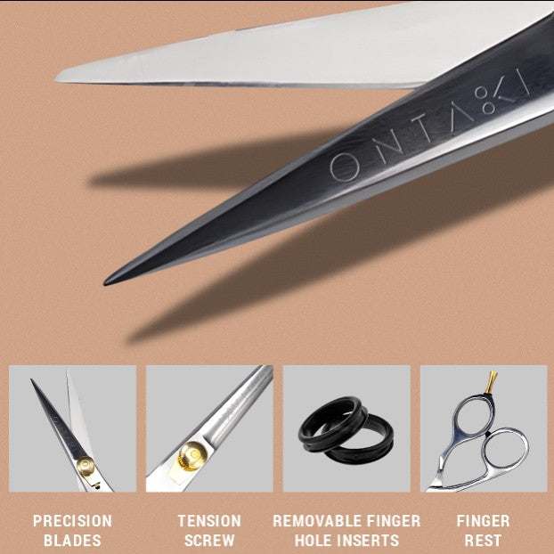 ONTAKI japońskie stalowe nożyczki do brody i wąsów dla praworęcznych i leworęcznych (5,5")
