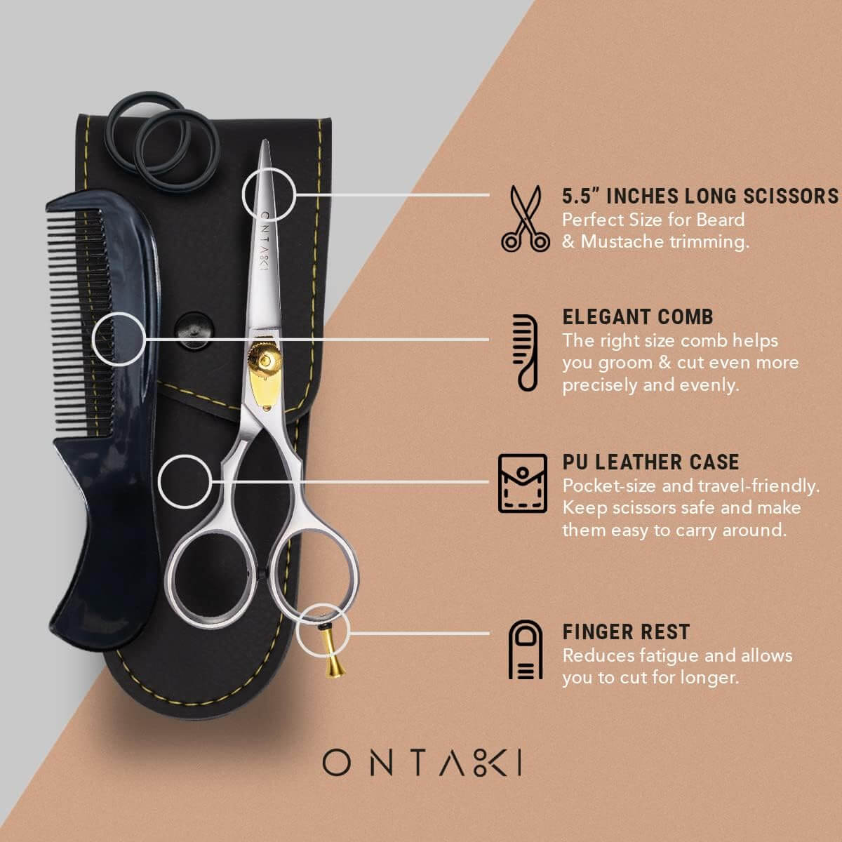 Ontaki Beard & Mustache Scissors 5.5" - Japanese Steel