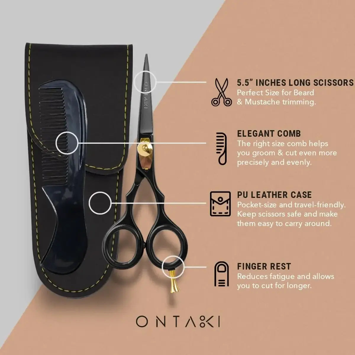 Ontaki Beard & Mustache Scissors 5.5" - Japanese Steel