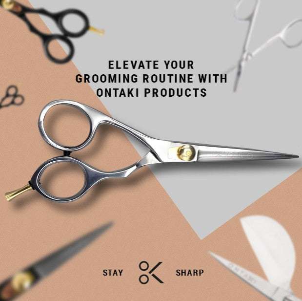 ONTAKI japońskie stalowe nożyczki do brody i wąsów dla praworęcznych i leworęcznych (5,5")