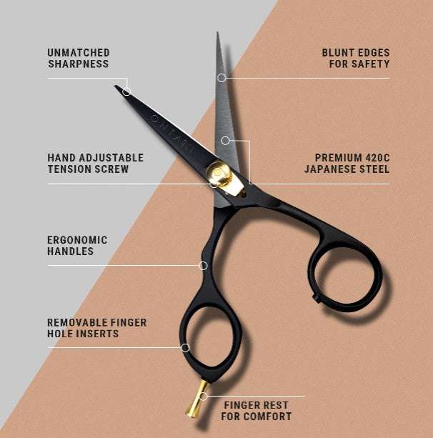 ONTAKI japońskie stalowe nożyczki do brody i wąsów dla praworęcznych i leworęcznych (5,5")