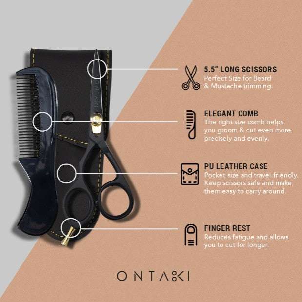 ONTAKI japońskie stalowe nożyczki do brody i wąsów dla praworęcznych i leworęcznych (5,5")