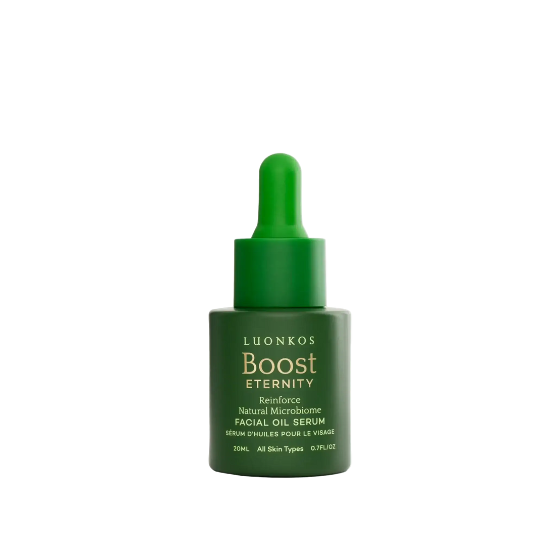 Luonkos Boost Eternity facial oil serum 20ml for all skin types with natural microbiome, moisturizing and strengthening skin barrier.
