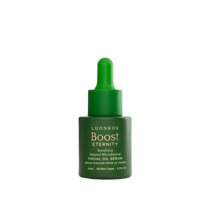 Luonkos Boost Eternity facial oil serum 20ml for all skin types with natural microbiome, moisturizing and strengthening skin barrier.