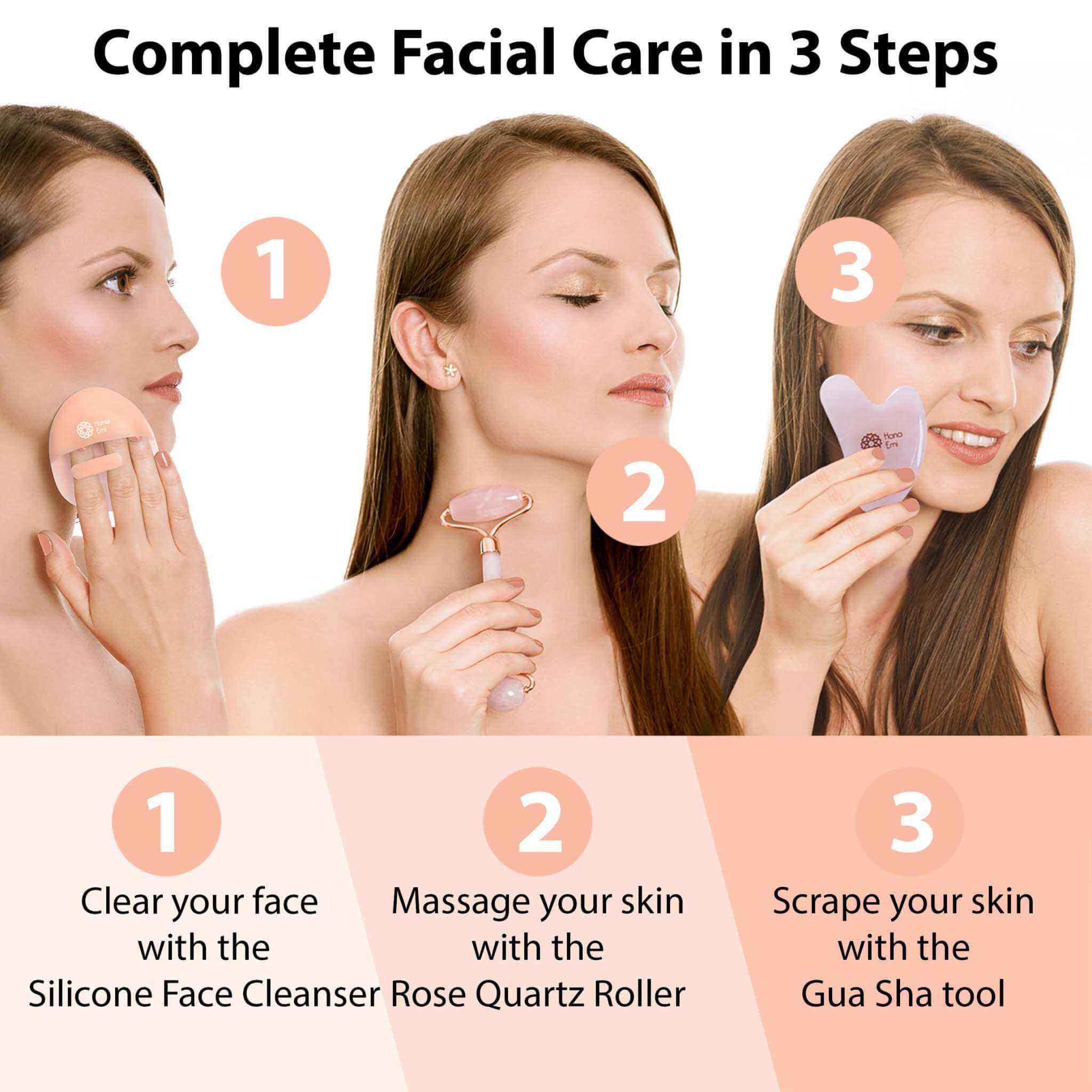 Guasha Set – Rose Quartz Roller & Massage Stone for Glowing Skin