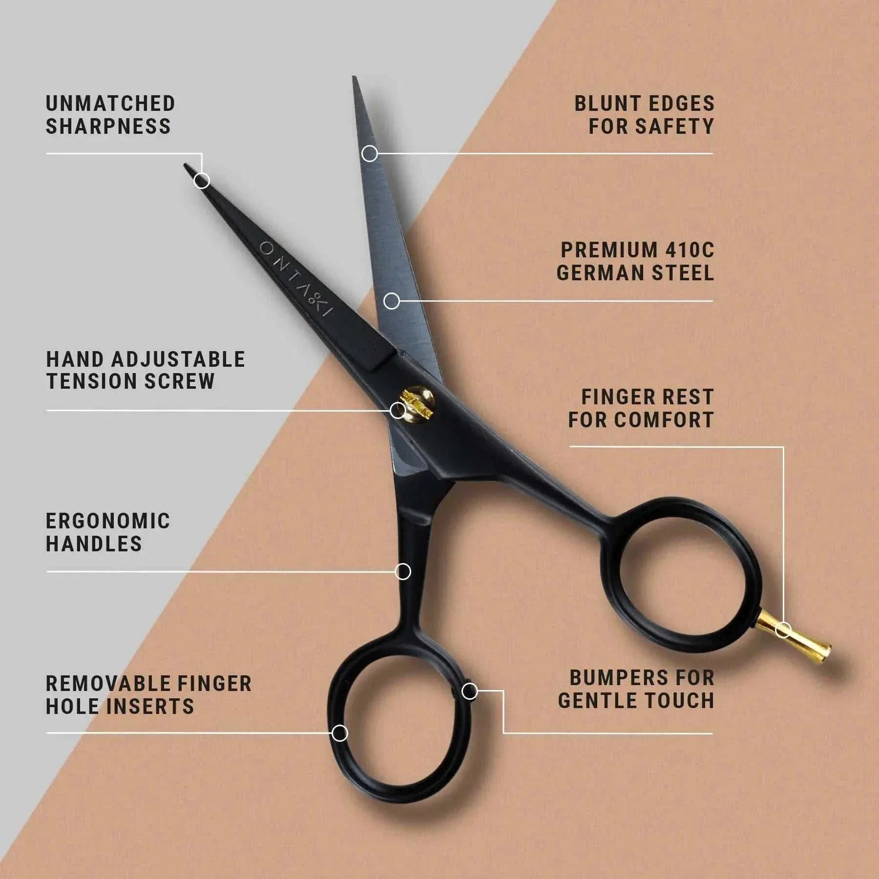 Nożyczki do brody i wąsów ONTAKI z podpórką na palec (5")