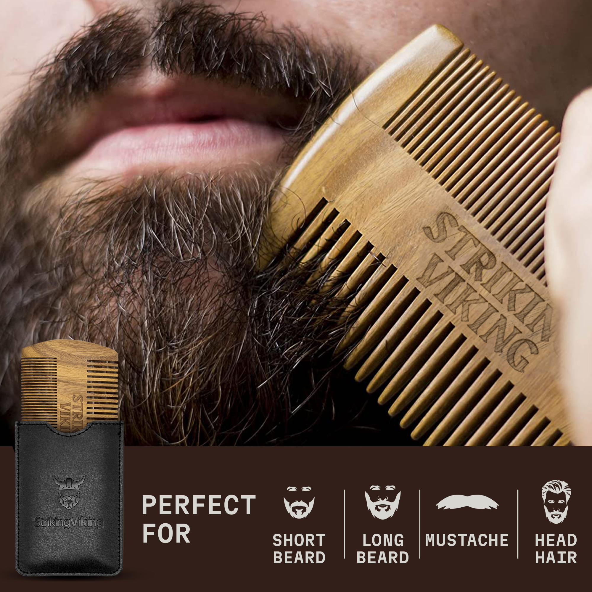 Sandalwood Wooden Beard Comb - Black